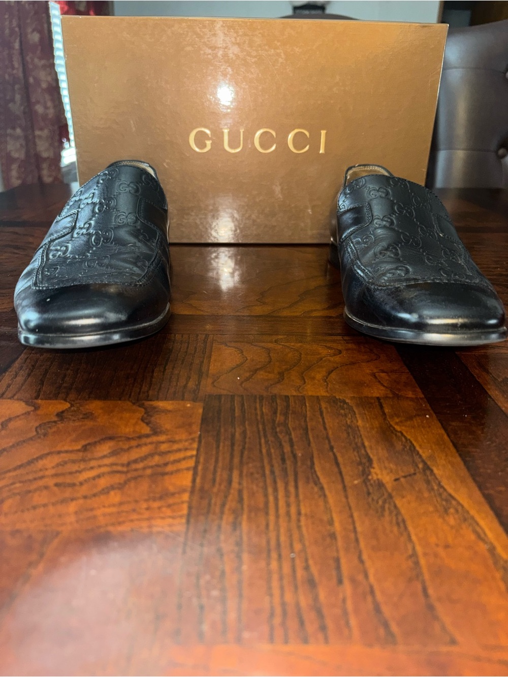 Gucci Black Embossed GG Leather Slip-Ons - Picture 6 of 13